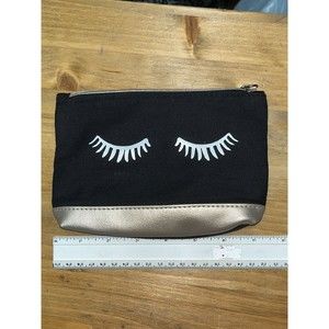 IPSY Glam Black Gold Eyelashes Cosmetic Makeup Travel Office Car Zip Bag Pouch